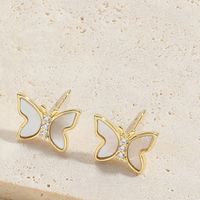 1 Pair Simple Style Animal Inlay Shell Copper Zircon 14K Gold Plated Earrings main image 3