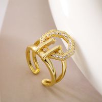 Wholesale Simple Style Commute Solid Color Copper Plating Inlay 18K Gold Plated Zircon Open Rings sku image 4