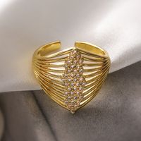 Wholesale Simple Style Commute Solid Color Copper Plating Inlay 18K Gold Plated Zircon Open Rings sku image 1
