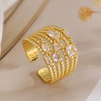 Wholesale Simple Style Commute Solid Color Copper Plating Inlay 18K Gold Plated Zircon Open Rings sku image 2