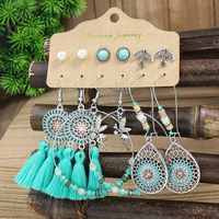 1 Set Ethnic Style Color Block Inlay Alloy Turquoise Drop Earrings main image 6
