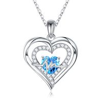 Plata Esterlina Lindo Dulce Forma De Corazón Enchapado Ahuecar Embutido Piedra De Nacimiento Circón Collar Colgante sku image 2