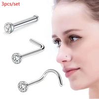 3 Pieces Nose Rings & Studs Simple Style Classic Style Solid Color Stainless Steel Inlay Zircon Nose Rings & Studs main image 1