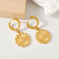 1 Pair IG Style Modern Style Classic Style Sunflower 304 Stainless Steel 18K Gold Plated Drop Earrings main image 4