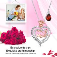 Sterling Silver Cute MAMA Sweet Letter Heart Shape Rose Hollow Out Inlay Birthstone Zircon Pendant Necklace main image 5