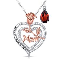 Sterling Silver Cute MAMA Sweet Letter Heart Shape Rose Hollow Out Inlay Birthstone Zircon Pendant Necklace sku image 1