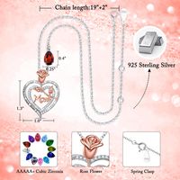 Sterling Silver Cute MAMA Sweet Letter Heart Shape Rose Hollow Out Inlay Birthstone Zircon Pendant Necklace main image 2