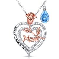 Sterling Silver Cute MAMA Sweet Letter Heart Shape Rose Hollow Out Inlay Birthstone Zircon Pendant Necklace sku image 3