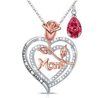 Sterling Silver Cute MAMA Sweet Letter Heart Shape Rose Hollow Out Inlay Birthstone Zircon Pendant Necklace sku image 7