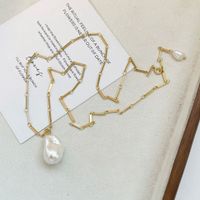 Y2K Nordic Style Exaggerated Irregular Freshwater Pearl Copper 18K Gold Plated Pendant Necklace In Bulk main image 5