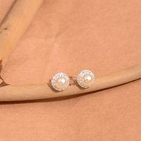 1 Pair Simple Style Classic Style Solid Color Inlay Copper Pearl Zircon Ear Studs main image 4