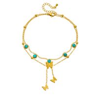 Vintage Style Butterfly 304 Stainless Steel Tassel Inlay Turquoise 18K Gold Plated Women's Anklet main image 3