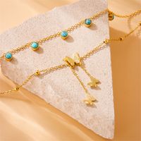 Vintage Style Butterfly 304 Stainless Steel Tassel Inlay Turquoise 18K Gold Plated Women's Anklet main image 4