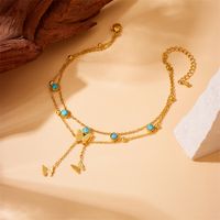 Vintage Style Butterfly 304 Stainless Steel Tassel Inlay Turquoise 18K Gold Plated Women's Anklet main image 5
