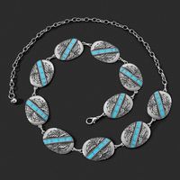 Vacation Ethnic Style Bohemian Star Oval Flower Zinc Alloy Inlay Turquoise Silver Plated Women's Waist Chain main image 9