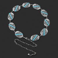 Vacation Ethnic Style Bohemian Star Oval Flower Zinc Alloy Inlay Turquoise Silver Plated Women's Waist Chain main image 8
