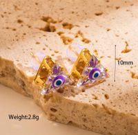 1 Piece Sweet Devil's Eye Enamel Inlay Copper Shell Pearls Zircon 18K Gold Plated Ear Studs main image 3