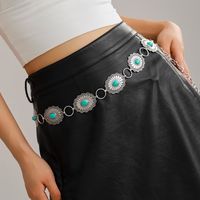 IG Style Ethnic Style Bohemian Round Oval Zinc Alloy Inlay Turquoise Silver Plated Women's Waist Chain main image 8
