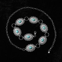 IG Style Ethnic Style Bohemian Round Oval Zinc Alloy Inlay Turquoise Silver Plated Women's Waist Chain main image 7