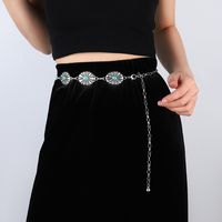 IG Style Ethnic Style Bohemian Round Oval Zinc Alloy Inlay Turquoise Silver Plated Women's Waist Chain main image 10