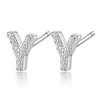 1 Pair Simple Style Roman Style Letter Inlay Sterling Silver Zircon White Gold Plated Ear Studs sku image 25