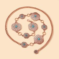 Ethnic Style Bohemian Oval Flower Zinc Alloy Inlay Turquoise Rose Gold Plated Silver Plated Women's Waist Chain main image 8
