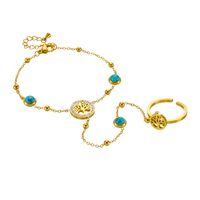 Titanium Steel 18K Gold Plated Vintage Style Hollow Out Inlay Life Tree Turquoise Bracelets main image 3