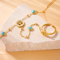 Titanium Steel 18K Gold Plated Vintage Style Hollow Out Inlay Life Tree Turquoise Bracelets main image 4