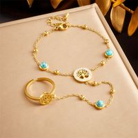 Titanium Steel 18K Gold Plated Vintage Style Hollow Out Inlay Life Tree Turquoise Bracelets sku image 1
