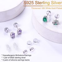 1 Pair Elegant Commute Solid Color Inlay Sterling Silver Zircon Silver Plated Ear Studs main image 5