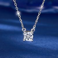 Sterling Silver White Gold Plated Simple Style Classic Style Inlay Geometric Zircon Pendant Necklace main image 1
