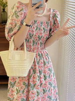 Women's Tea Dress Casual Square Neck Short Sleeve Flower Maxi Long Dress Daily main image 2