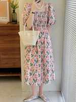 Women's Tea Dress Casual Square Neck Short Sleeve Flower Maxi Long Dress Daily main image 1