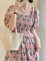 Women's Tea Dress Casual Square Neck Short Sleeve Flower Maxi Long Dress Daily main image 5
