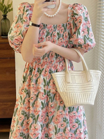 Women's Tea Dress Casual Square Neck Short Sleeve Flower Maxi Long Dress Daily main image 4