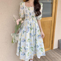Women's Tea Dress Casual Square Neck Short Sleeve Flower Maxi Long Dress Daily main image 4