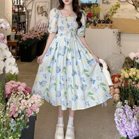 Women's Tea Dress Casual Square Neck Short Sleeve Flower Maxi Long Dress Daily main image 7