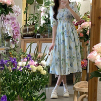 Women's Tea Dress Casual Square Neck Short Sleeve Flower Maxi Long Dress Daily main image 9