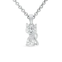 Sterling Silver White Gold Plated Cute Inlay Cat Zircon Pendant Necklace sku image 1