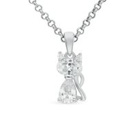 Sterling Silver White Gold Plated Cute Inlay Cat Zircon Pendant Necklace main image 7