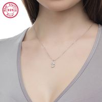 Sterling Silver White Gold Plated Cute Inlay Cat Zircon Pendant Necklace main image 4