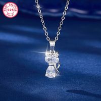 Sterling Silver White Gold Plated Cute Inlay Cat Zircon Pendant Necklace main image 8