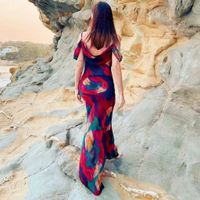 Women's Sheath Dress Vacation Off Shoulder Sleeveless Color Block Maxi Long Dress Holiday Daily Beach main image 4