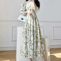 Women's Tea Dress Casual Square Neck Short Sleeve Flower Maxi Long Dress Daily main image 4