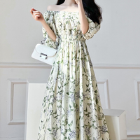 Women's Tea Dress Casual Square Neck Short Sleeve Flower Maxi Long Dress Daily main image 5