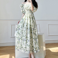 Women's Tea Dress Casual Square Neck Short Sleeve Flower Maxi Long Dress Daily main image 3