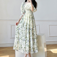 Women's Tea Dress Casual Square Neck Short Sleeve Flower Maxi Long Dress Daily main image 6