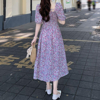 Women's Tea Dress Casual Square Neck Short Sleeve Ditsy Floral Maxi Long Dress Daily main image 2