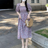 Women's Tea Dress Casual Square Neck Short Sleeve Ditsy Floral Maxi Long Dress Daily main image 10