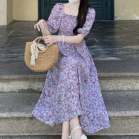 Women's Tea Dress Casual Square Neck Short Sleeve Ditsy Floral Maxi Long Dress Daily main image 6